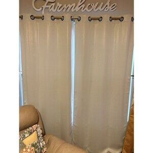 Curtains Drapes Cream Hints of green Gold Specks  35 In X 84 In  2 Panels